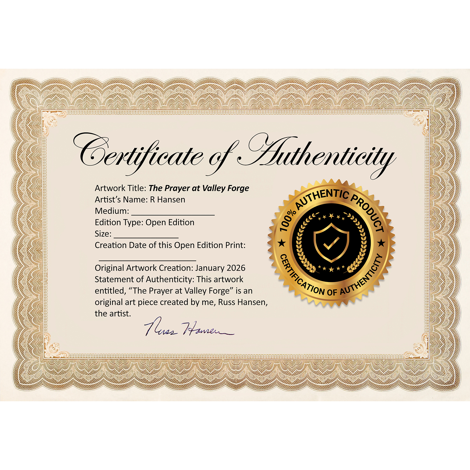 24"x36" Unframed Giclée Canvas Print - The Prayer at Valley Forge - Image 4